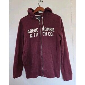 Vintage Abercrombie Fitch Hoodie Mens Small Maroon Full Zip Y2K Casual Preppy